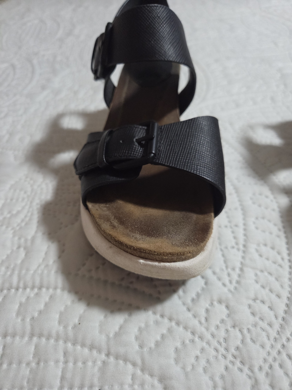 Sofft Black Strappy Cork Wedge Sandal with White Platform - Picture 2 of 6